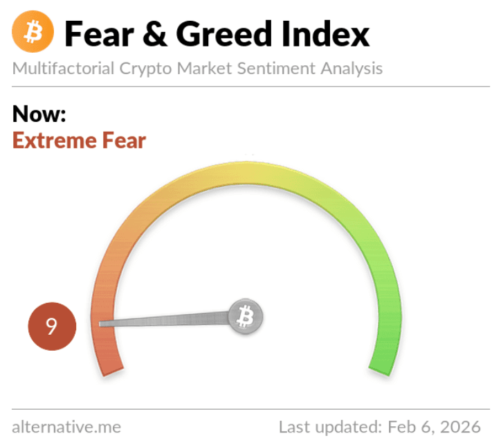Crypto Fear & Greed Index at 9